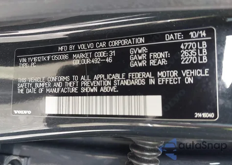 2015 Volvo S60 T5 Premier from USA, damaged, VIN YV1612TK1F1350086